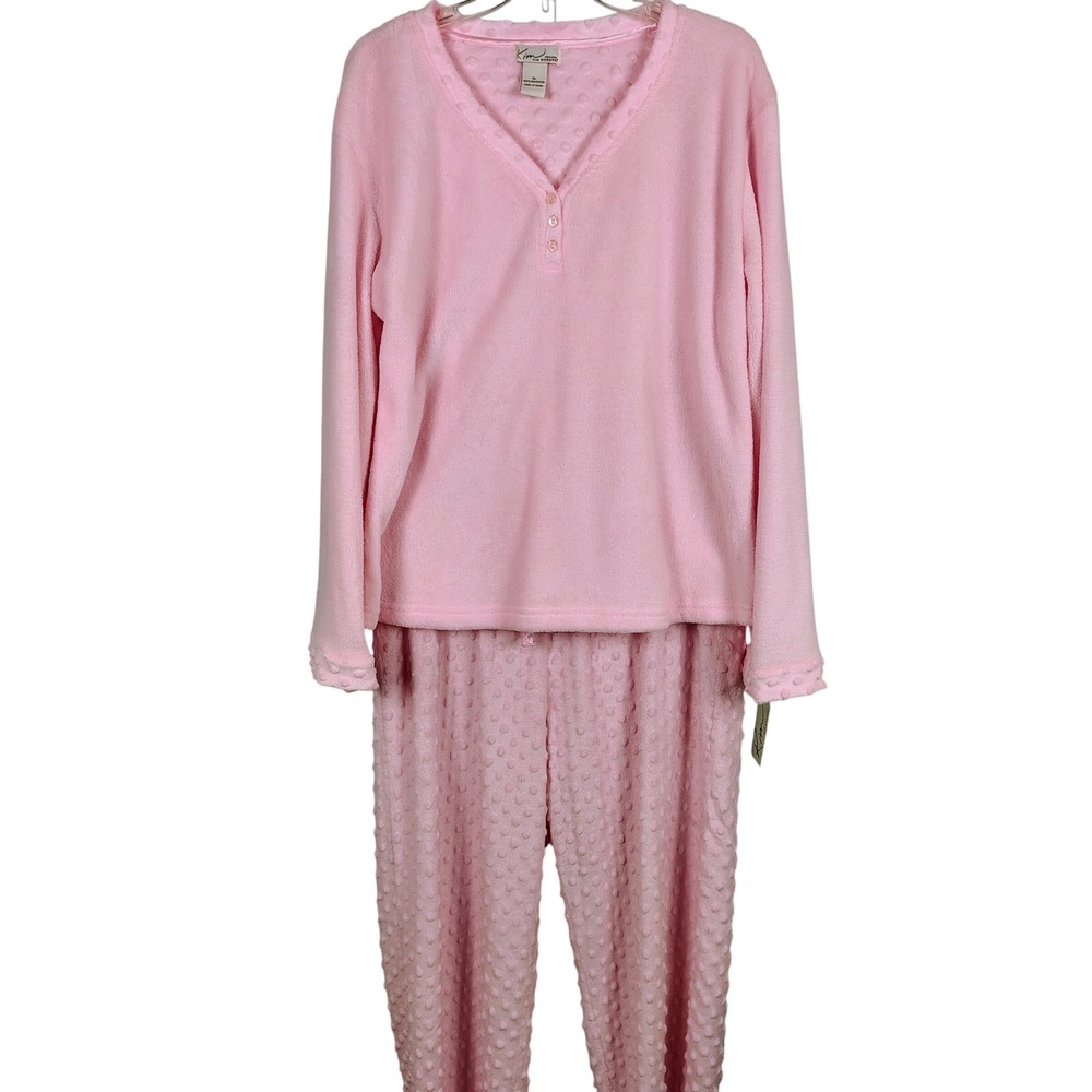 NWT Kim Rogers Womens XL Pajama Set Pink Fleece Dotted Coquette Cozycore